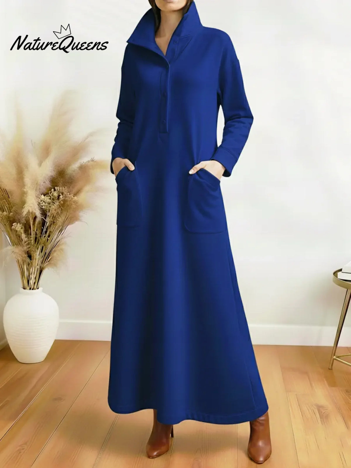 Women's Casual Solid Color Long-Sleeved Cotton Dress