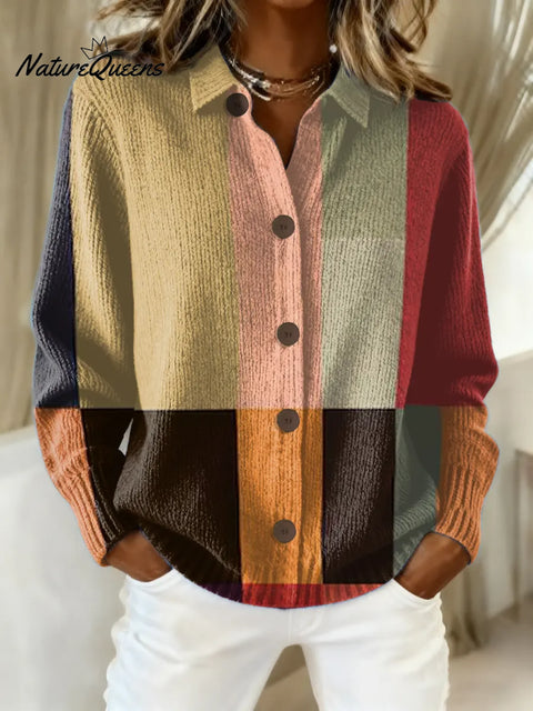 Women's Geometric Pattern Art Print Casual Cotton Knitted Sweater