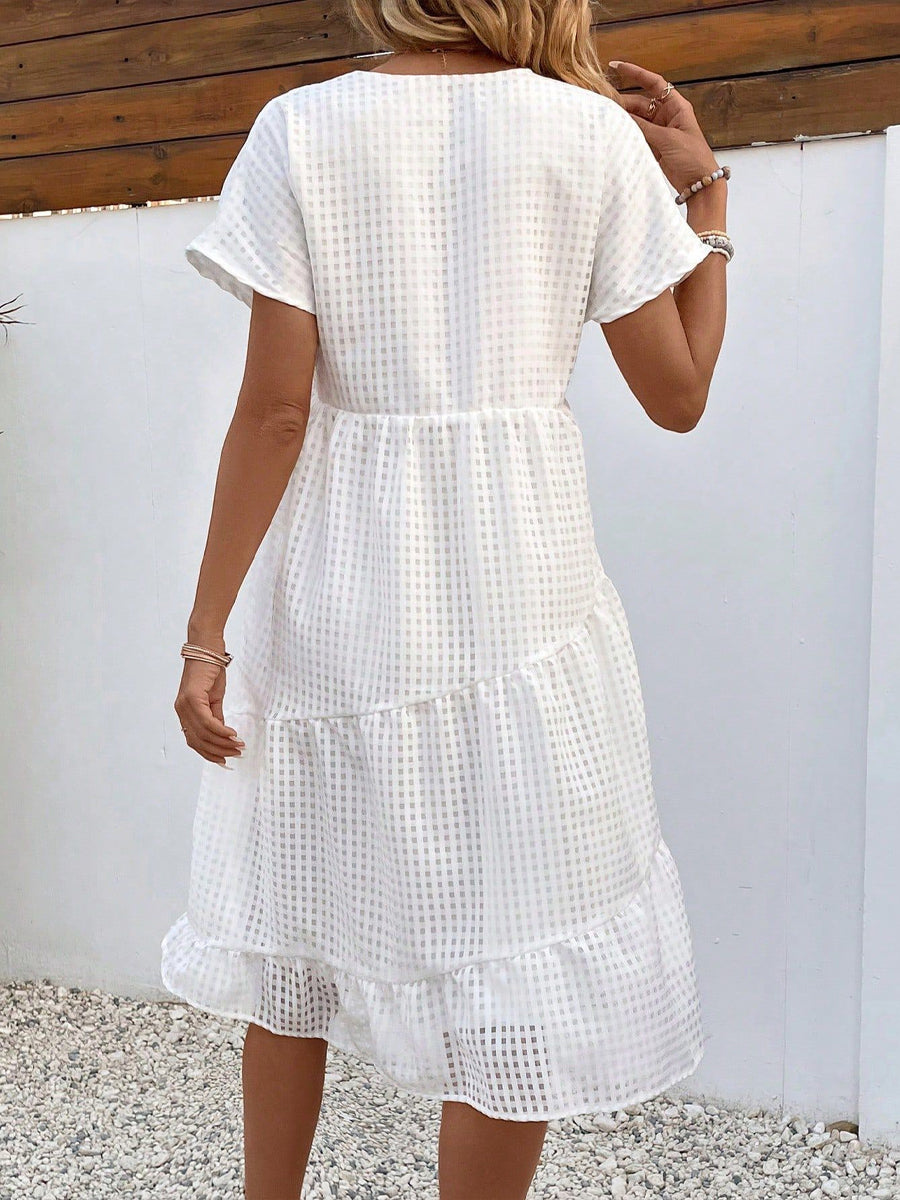 Women's Short-sleeved V-neck Hollow Mesh Dress