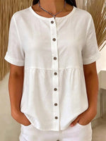 Women's Solid Color Art Casual Short Sleeve Cotton Linen Shirt