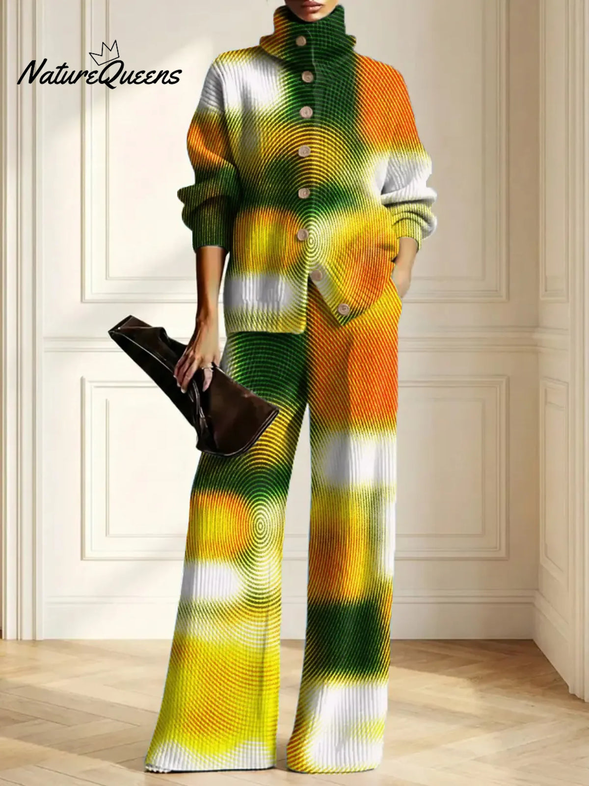 Women's Gradient Pattern Art Print Casual Cotton Knitted Suits