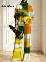 Women's Gradient Pattern Art Print Casual Cotton Knitted Suits