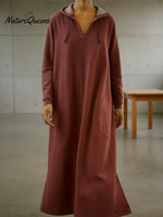 Casual Loose-fitting Hooded Sweatshirt Dress