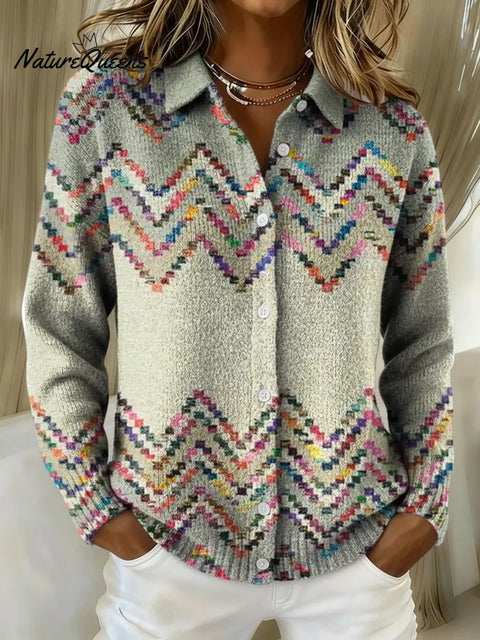 Women's Simple Patterns Printed Collared Sweater