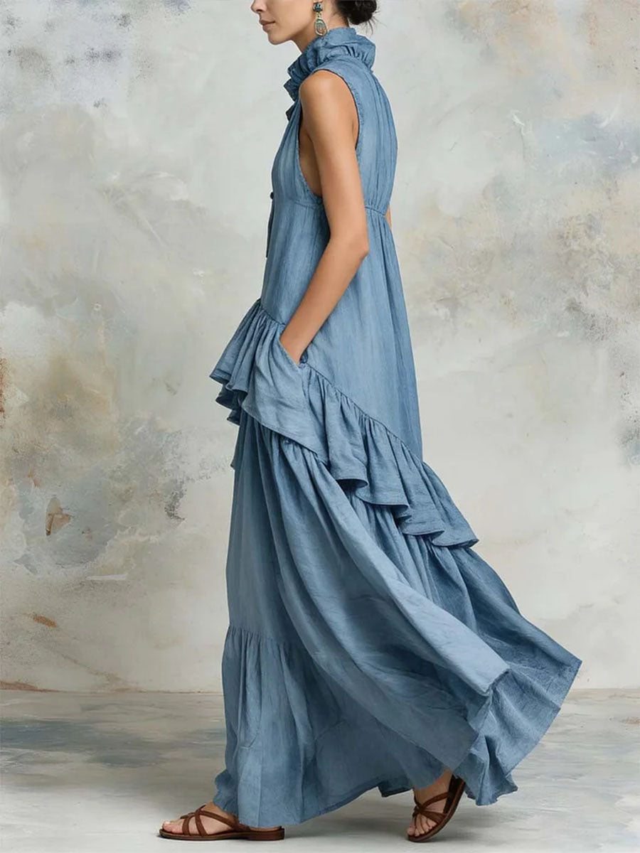 Women's Vintage Ruffled Maxi Dress