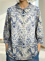 Women's Floral Pattern Art Print Casual Denim 3/4 Sleeve Shirt