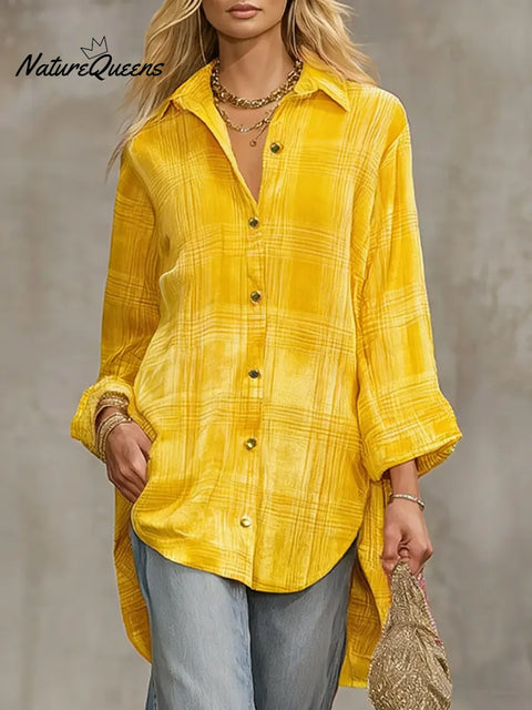 Women's  Plaid Shirt Collar Long Sleeve Casual Loose Velvet Top