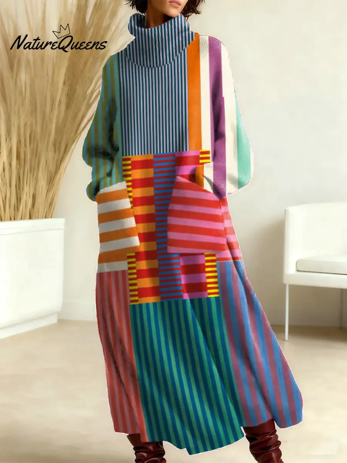 Women's Geometric Pattern Art Print Casual Cotton Knitted Dress