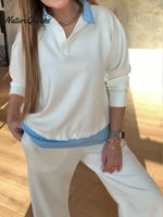 Women's Casual Striped Patchwork Cotton Sweatshirt And Pants Two-piece Set