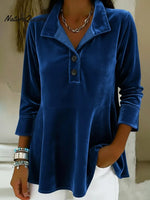 Elegant Stand-collar Button-up Velvet Top
