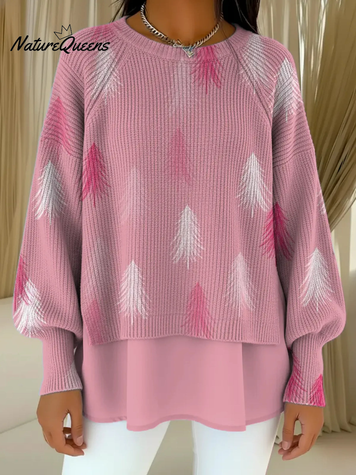 Women's Christmas Tree Pattern Art Print Casual Knitted Sweater