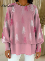 Women's Christmas Tree Pattern Art Print Casual Knitted Sweater