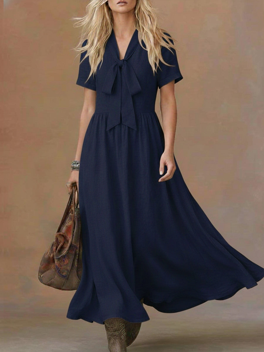 Comfortable Linen And Cotton Tie-waist Dress