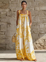 Retro Artistic Print Loose Wide-leg Jumpsuit