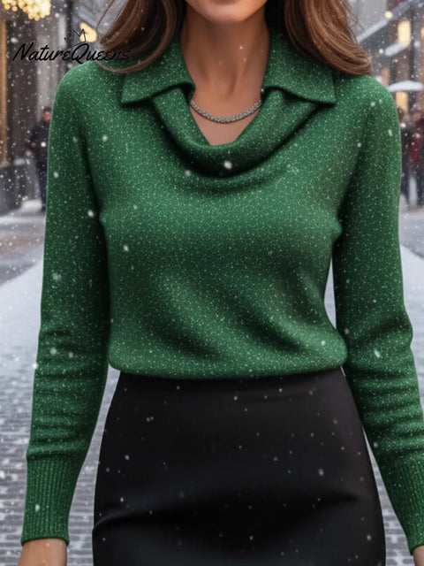 Women's Elegant Cowl Neck Shiny Sweater Top