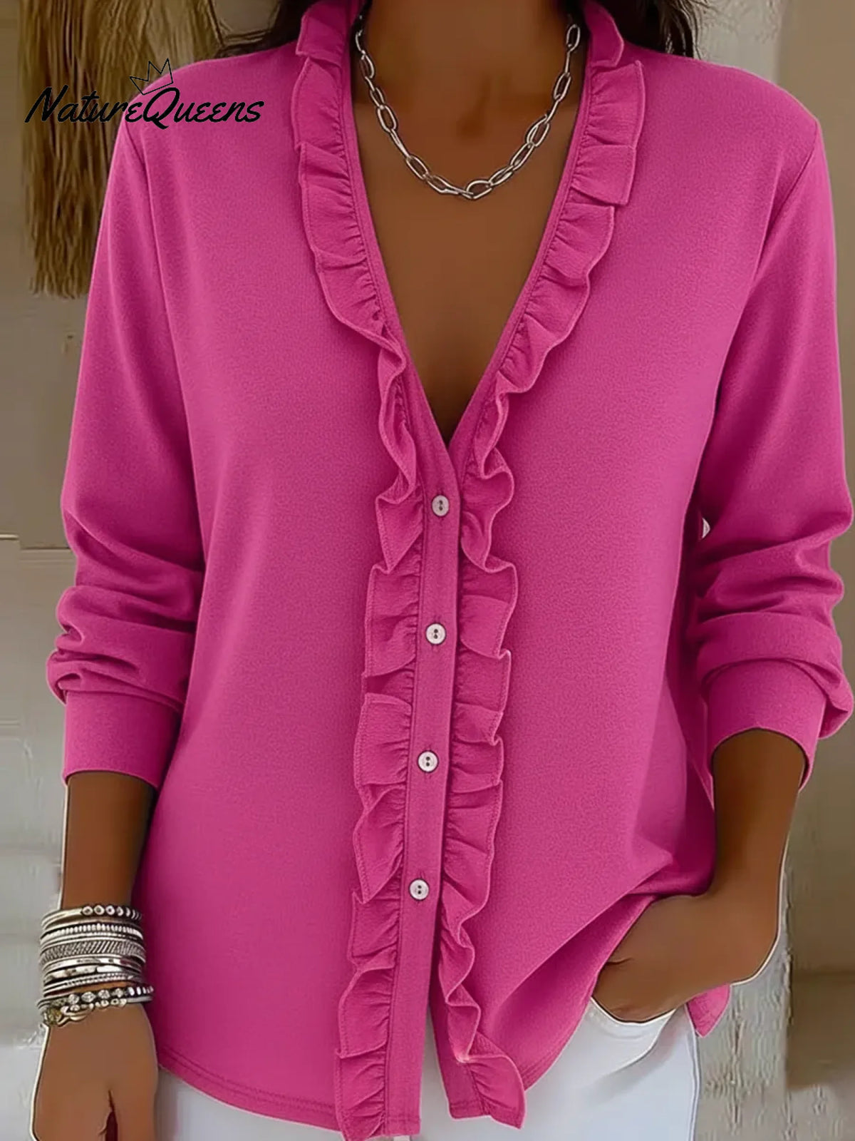 Retro Lace-trimmed V-neck Button-down Cardigan Top