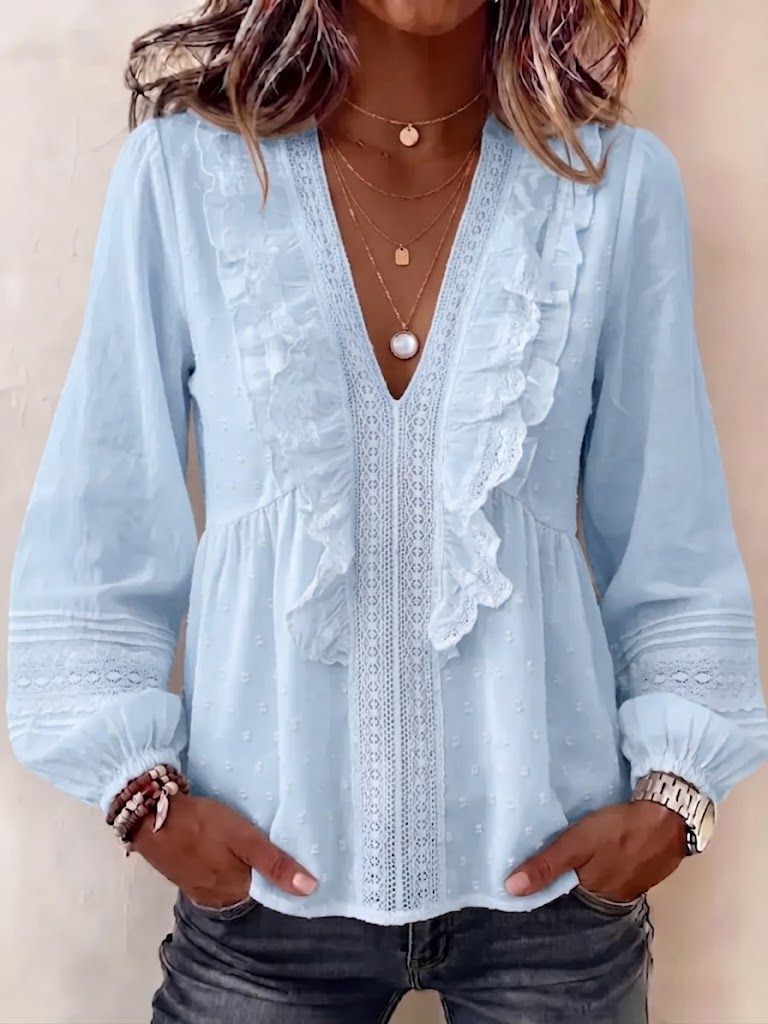 French-style Gentle V-neck Long-sleeve Top