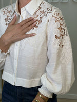 Women's Openwork Embroidered Collared Shirt