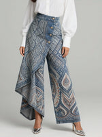 Women's Vintage Pattern Print High-waisted Relaxed Fit Wide-leg Jeans With A Stylish Design.