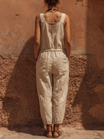 Women's Bohemian Floral Print Cotton-linen Sleeveless Jumpsuit