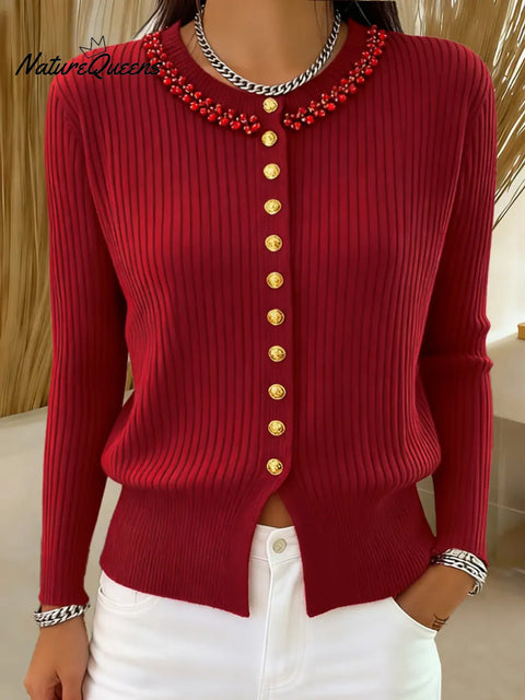 Women's Comfortable and Luxurious Rhinestone-Embellished Cardigan Sweater