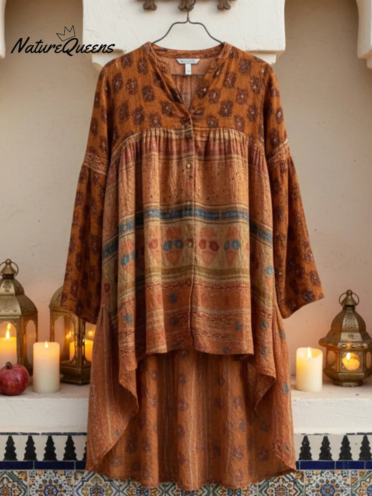 Boho Cozy Retro Print Cotton Linen Shirt