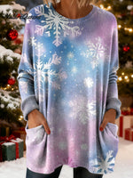 Women's Christmas Snowflake Art Print Casual Cotton Knitted Sweater