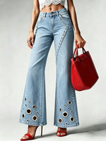 High-waisted Flared Jeans With Metal Ring Detail