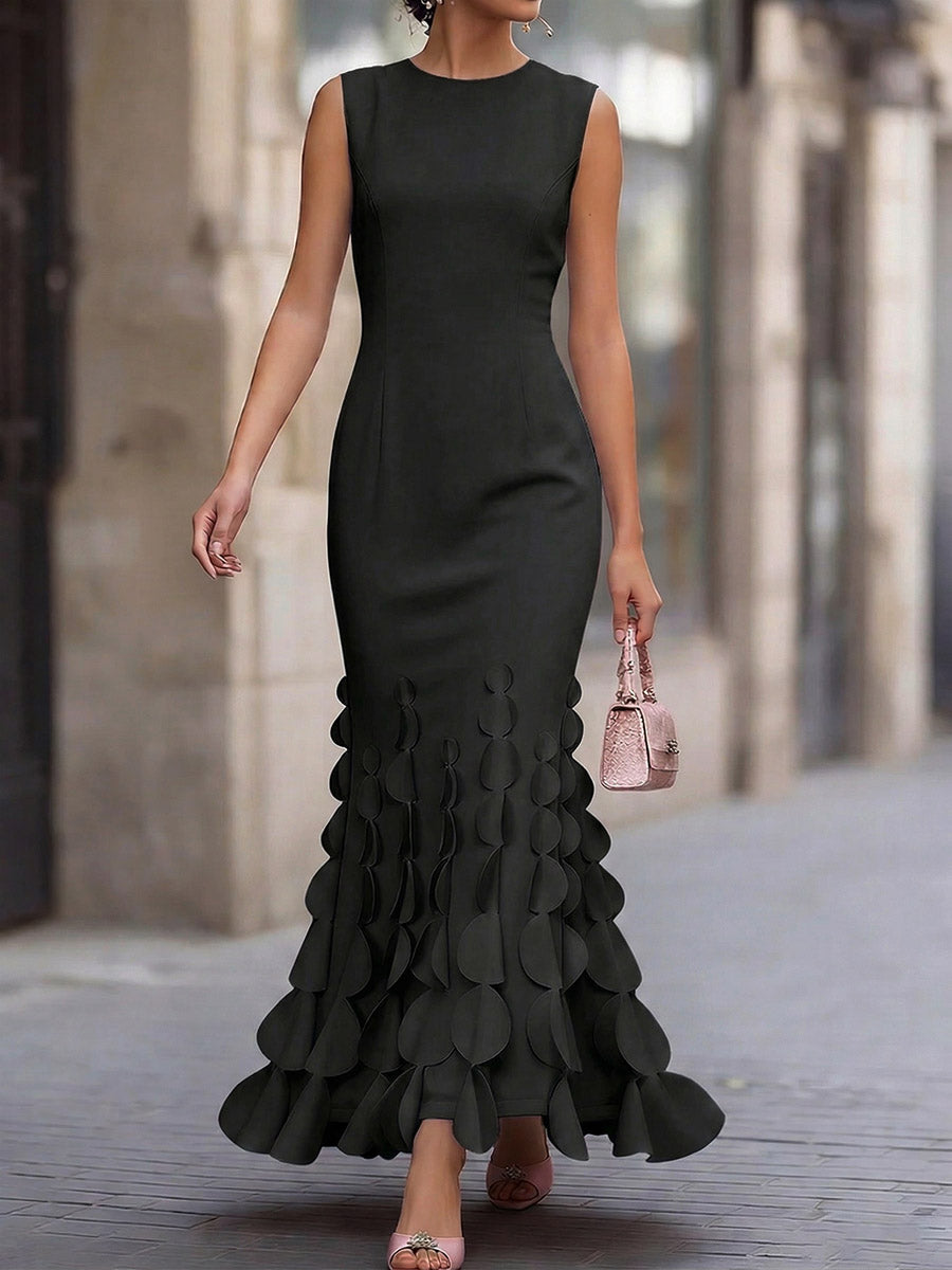 Women's Solid-color Round-neck Sleeveless Slim-fit Casual Dress