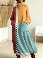 Women's Vintage Geometry Pattern Art Print Casual Cotton Knitted Dress