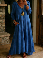 Women's Casual Loose-fitting Linen And Cotton Long-sleeved Dress