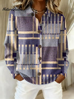 Women's Vintage Plaid Art Print Casual Sweater