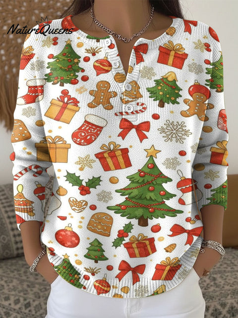 Christmas decoration pattern Women's Casual Cardigan Collar Sweater