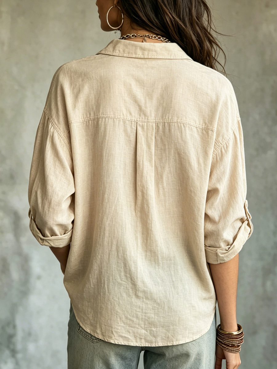 Women's Ethnic Pattern Art Casual Stylish Long Sleeve Cotton Linen Shirt