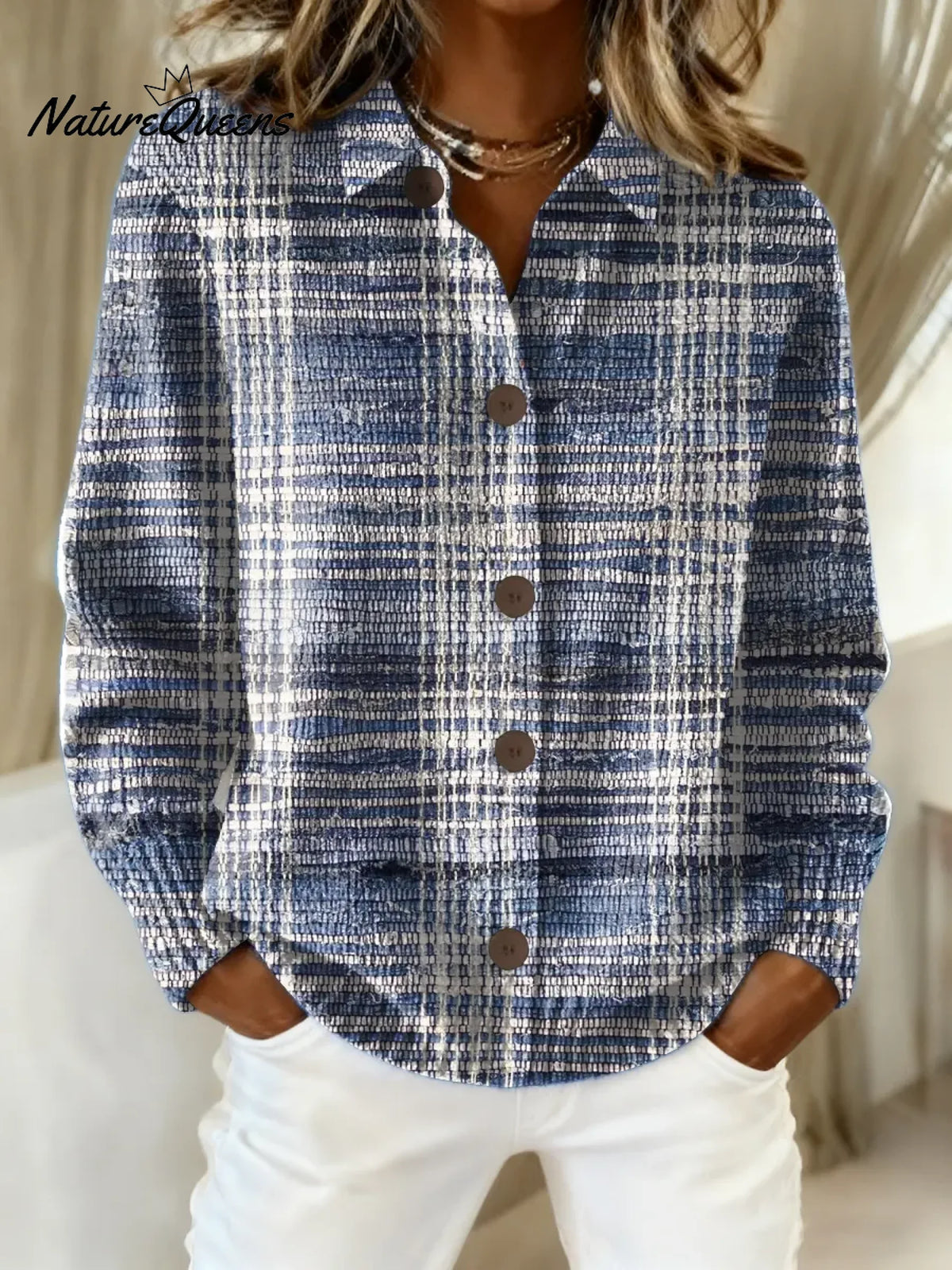 Women's Plaid Pattern Art Print Casual Cotton Knitted Sweater