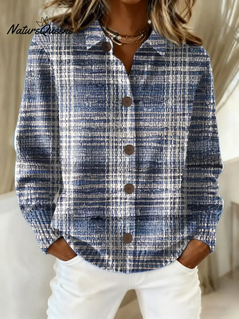 Women's Plaid Pattern Art Print Casual Cotton Knitted Sweater