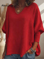 Cozy Batwing Sleeve V-neck Knit Pullover