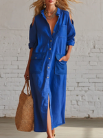 Casual Artistic Hollow-out Shoulder Linen Cotton Dress