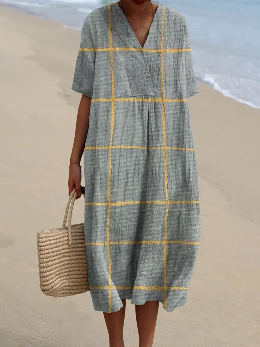 Women's Plaid Pattern Art Print Casual Cotton Dress