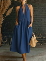 Retro Stand-collar 100% Cotton Denim Midi Dress