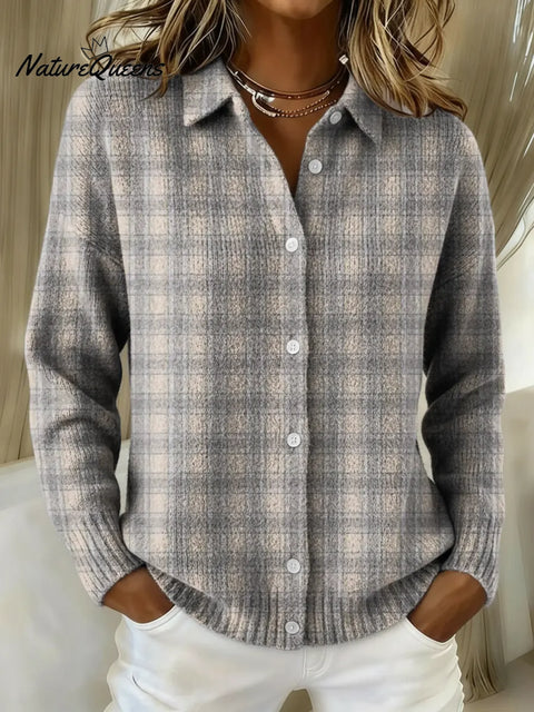 Women's Plaid Printed Collared Sweater