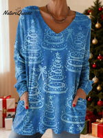 Women's Christmas Tree Pattern Art Print Casual Cotton T-shirt
