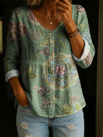 Women's Floral Pattern Art Print Casual Cotton Shirt
