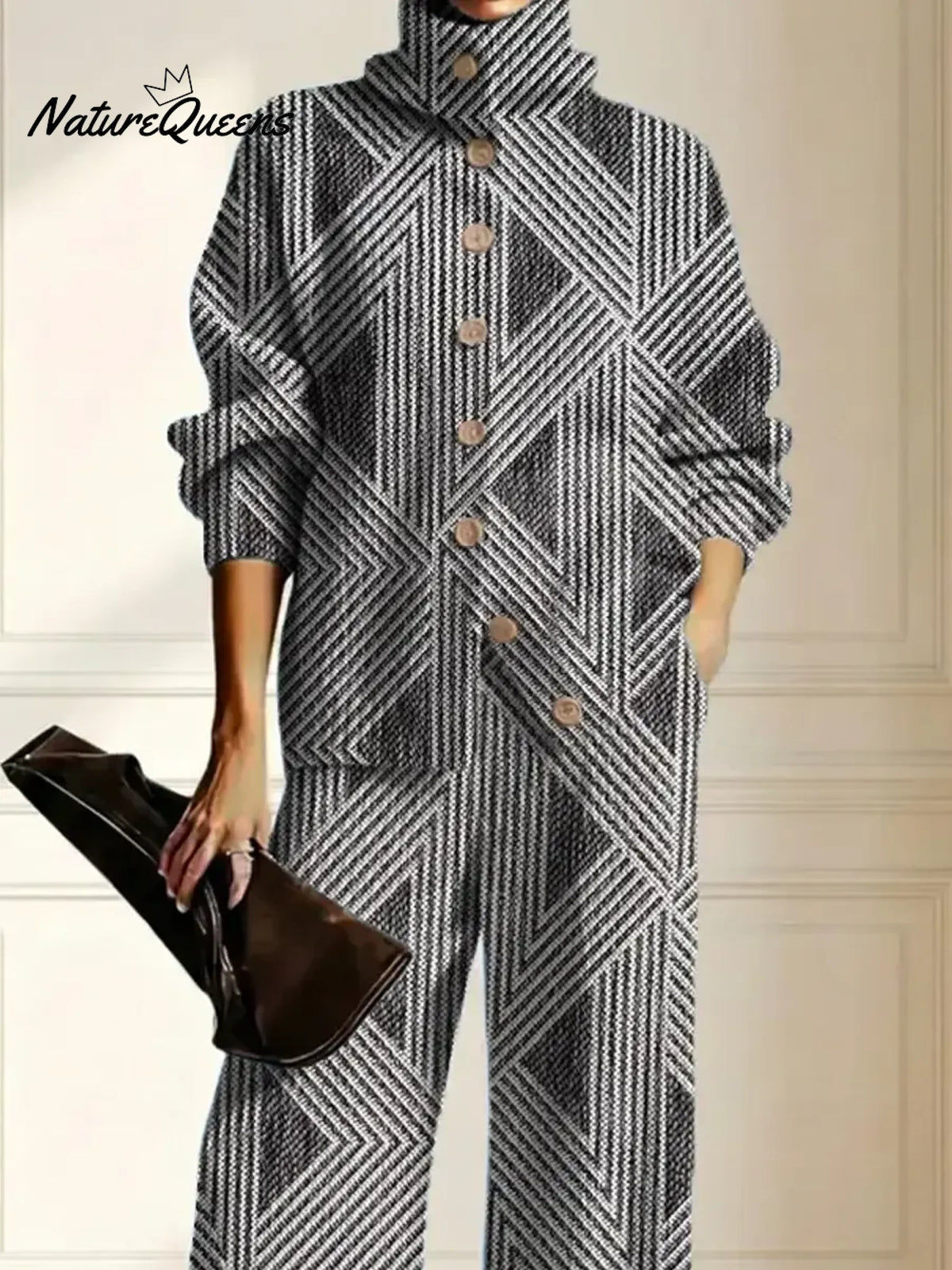 Women's Geometric Art Print Casual Cotton Knitted Suits