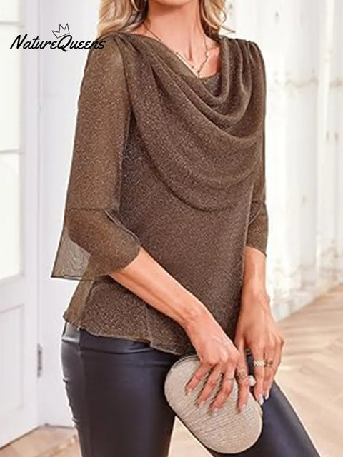 Women's Christmas Elegant Sparkly Draped Neck Top