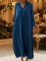 Elegant Christmas Party Loose V-neck Velvet Dress