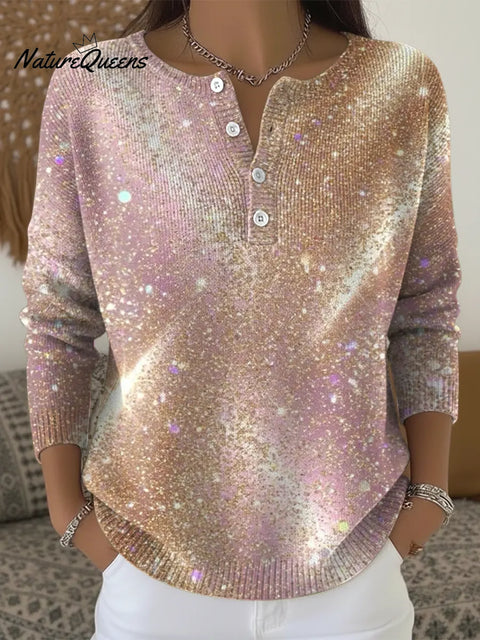 Retro Sparkling Gradient Print Buttoned Cardigan Sweater