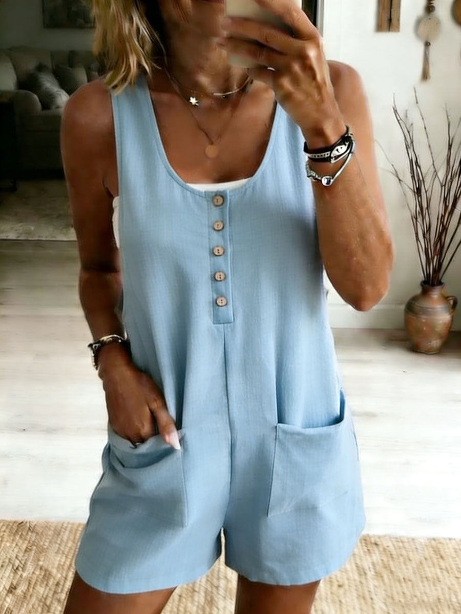 Women's Casual Button-front Pocket Jumpsuit