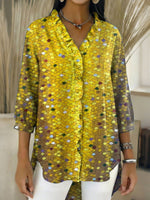 Women's Yellow Arrangement Decorative Patterns Casual Denim V-neck Ruffled Shirt