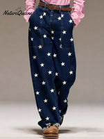 Women's Star Print High-waisted Casual Wide-leg Jeans